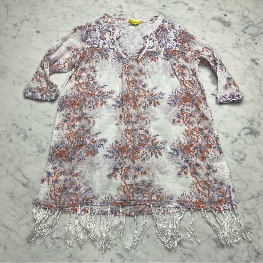 Roberta Roller Rabbit Girls 4 3/4 Sleeve Elephant Print Fringe Dress